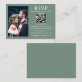 Weddenschap Modern Minimalist Foto Sage Green QR R Informatiekaartje (Voorkant / Achterkant)