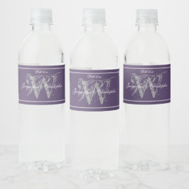 Weddenschap Modern Monogram Cute Dusty Paars Waterfles Etiket