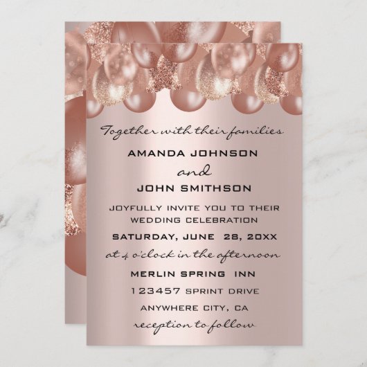 Weddenschap Modern Roos Blush ballons Kaart (Voorkant / Achterkant)