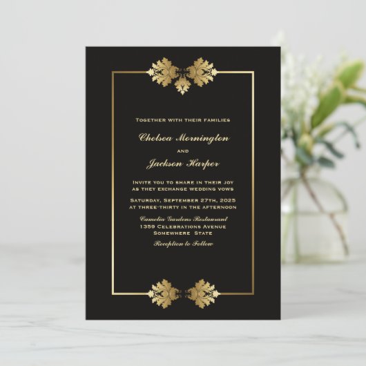 Weddenschap Modern Simple Black met Gold Kaart (Staand voorkant)