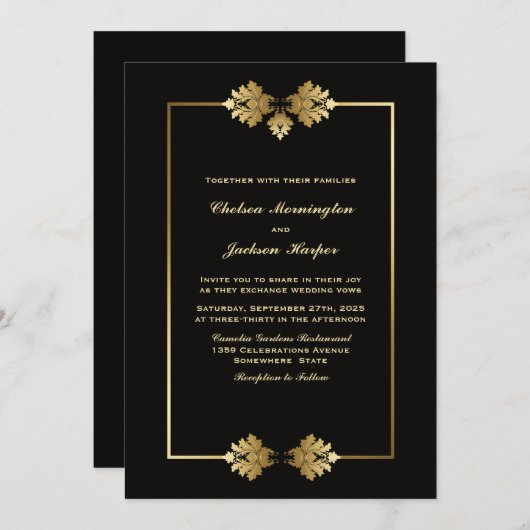 Weddenschap Modern Simple Black met Gold Kaart (Voorkant / Achterkant)