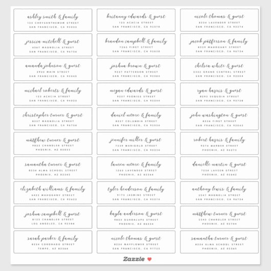 Weddenschap Moderne Elegant Chic Guest Namen en ad Sticker (Vel)