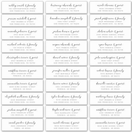 Weddenschap Moderne Elegant Chic Guest Namen en ad Sticker (Voorkant)