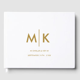 Weddenschap Moderne Luxurieuze Monogram White Gold Gastenboek