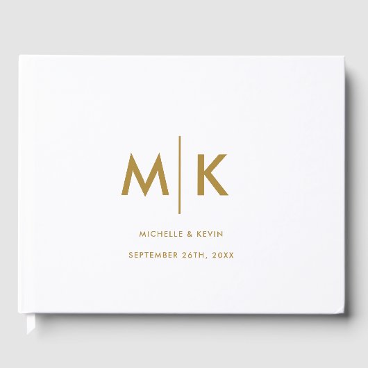Weddenschap Moderne Luxurieuze Monogram White Gold Gastenboek (Voorkant)