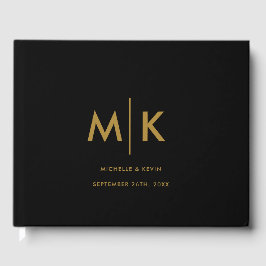 Weddenschap Moderne Luxurous Monogram Black Gold Gastenboek