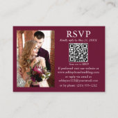 Weddenschap Moderne Minimale Foto Burgundy QR RSVP Informatiekaartje (Voorkant)