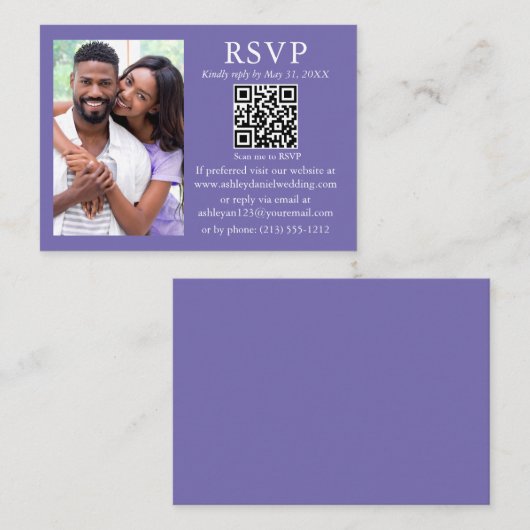 Weddenschap Moderne Minimale Foto Periwinkle QR RS Informatiekaartje (Voorkant / Achterkant)