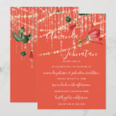 Weddenschap Moderne Monogram Vivid Coral Licht Gol Kaart (Voorkant / Achterkant)