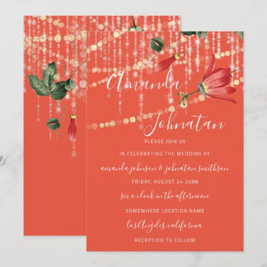 Weddenschap Moderne Monogram Vivid Coral Licht Gol Kaart (Voorkant / Achterkant)