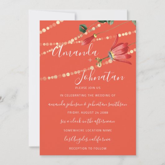 Weddenschap Moderne Monogram Vivid Coral Licht Gol Kaart (Voorkant)