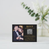 Weddenschap Moderne QR Foto Black Gold RSVP Informatiekaartje (Staand voorkant)