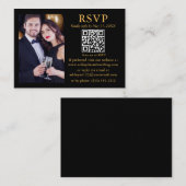 Weddenschap Moderne QR Foto Black Gold RSVP Informatiekaartje (Voorkant / Achterkant)