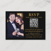 Weddenschap Moderne QR Foto Black Gold RSVP Informatiekaartje (Voorkant)