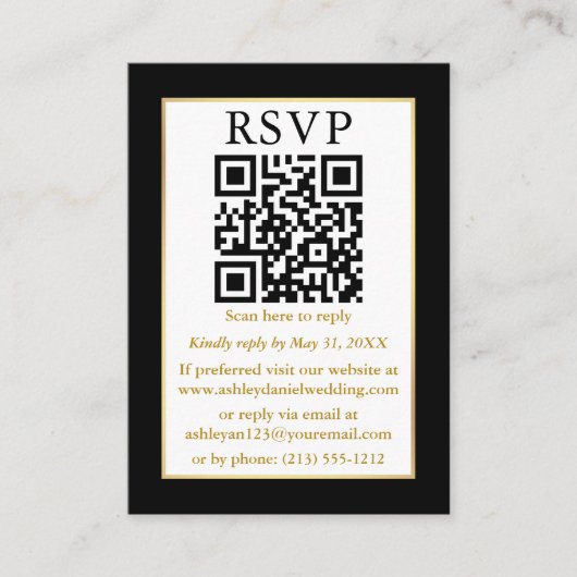 Weddenschap Moderne QR Photo Gold Lijst Black QR Informatiekaartje (Voorkant)