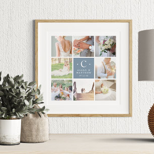 Weddenschap Monogram 8 Foto Collage Poster