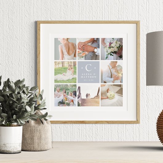 Weddenschap Monogram 8 Foto Collage Poster