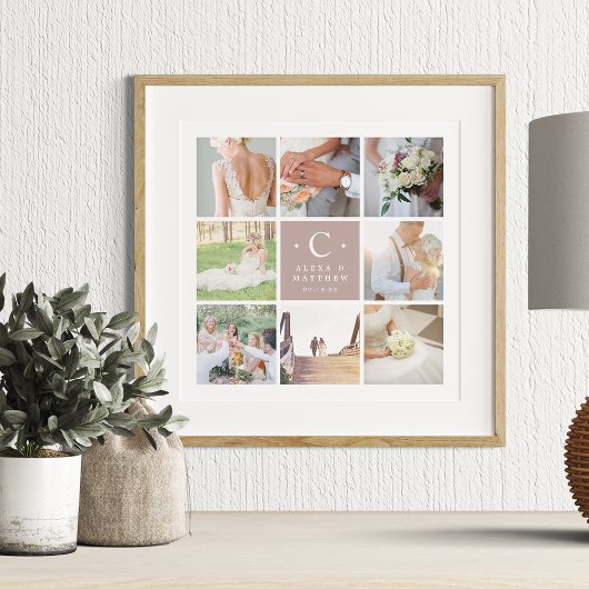 Weddenschap Monogram 8 Foto Collage Poster