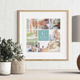 Weddenschap Monogram 8 Foto Collage Print
