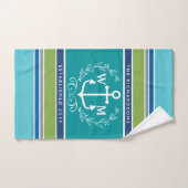 Weddenschap Monogram Anchor Laurel Wreath Aqua Str Handdoek (Handdoek)