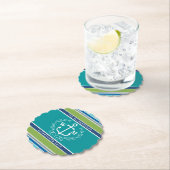 Weddenschap Monogram Anchor Laurel Wreath Aqua Str Kartonnen Onderzetters (Insitu)