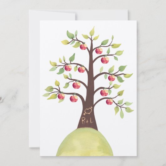 Weddenschap Monogram Apple Tree Carving Invite Kaart (Voorkant)