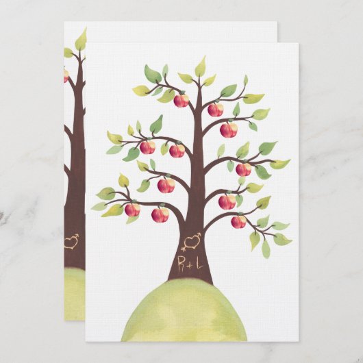 Weddenschap Monogram Apple Tree Carving Invite Kaart (Voorkant / Achterkant)