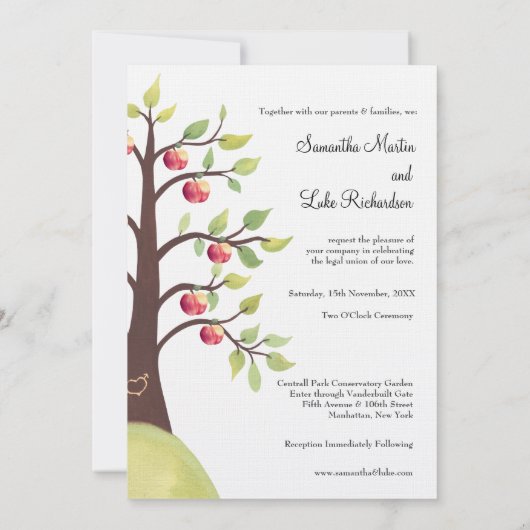 Weddenschap Monogram Apple Tree Carving Invite Kaart (Achterkant)