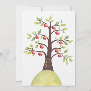 Weddenschap Monogram Apple Tree Carving Invite Kaart
