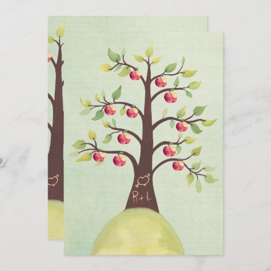 Weddenschap Monogram Apple Tree Carving Invite Kaart (Voorkant / Achterkant)