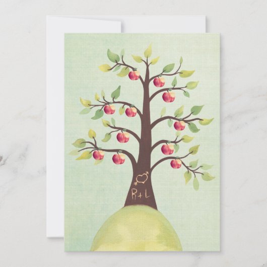 Weddenschap Monogram Apple Tree Carving Invite Kaart (Voorkant)