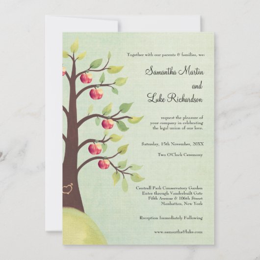 Weddenschap Monogram Apple Tree Carving Invite Kaart (Achterkant)
