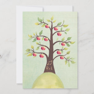 Weddenschap Monogram Apple Tree Carving Invite Kaart