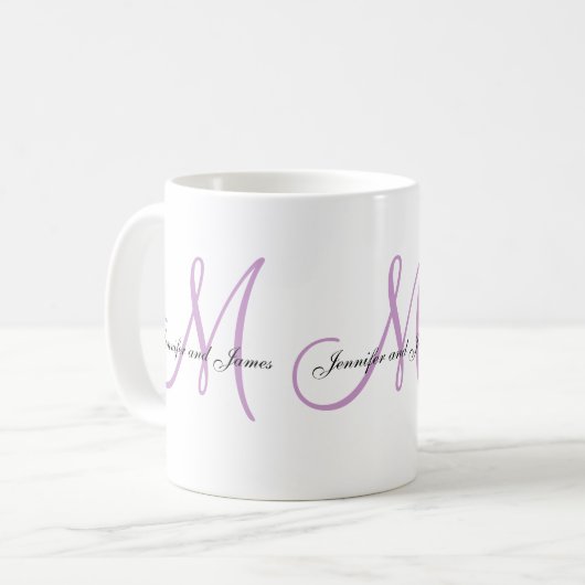 Weddenschap Monogram B & Names Lila Witte Mok (Voorkant links)