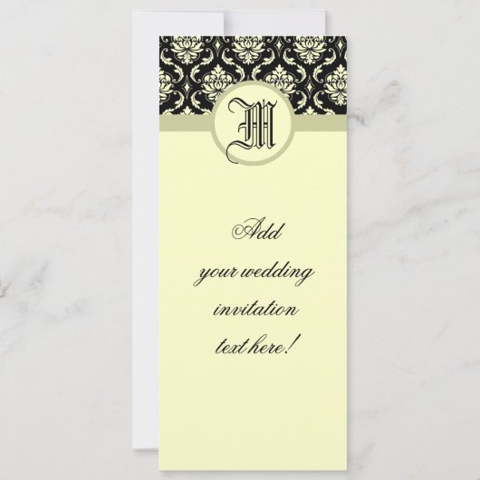 Weddenschap Monogram Black en Ivory Damask Invitat Kaart (Achterkant)