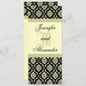 Weddenschap Monogram Black en Ivory Damask Invitat Kaart (Voorkant / Achterkant)