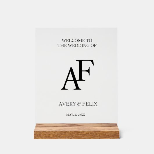 Weddenschap Monogram Black en White Elegant Guest Acryl Bord (Voorkant)
