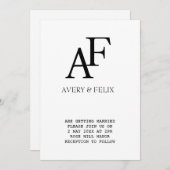 Weddenschap Monogram Black en White Elegant Guest Kaart (Voorkant / Achterkant)