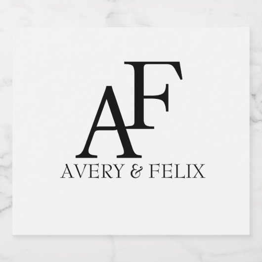 Weddenschap Monogram Black en White Elegant Guest Sparkling Wijnetiket (Enkel label)
