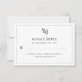 Weddenschap Monogram Black White Simple Elegant RSVP Kaartje (Voorkant)