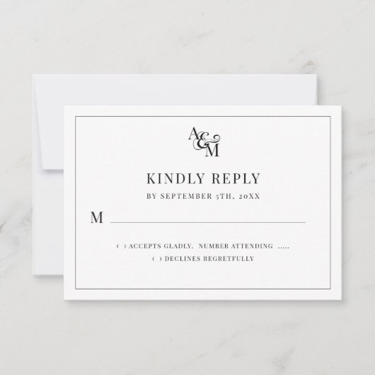 Weddenschap Monogram Black White Simple Elegant RSVP Kaartje (Voorkant)