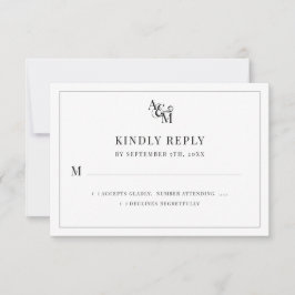 Weddenschap Monogram Black White Simple Elegant RSVP Kaartje