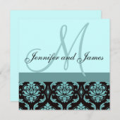 Weddenschap Monogram Blue Damask Kaart (Voorkant / Achterkant)