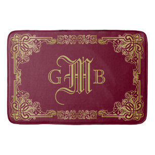 Weddenschap-monogram Classic Gold Lijst Burgundy Badmat