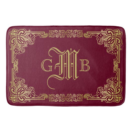 Weddenschap-monogram Classic Gold Lijst Burgundy Badmat (Voorkant)