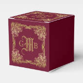 Weddenschap-monogram Classic Gold Lijst Burgundy Bedankdoosjes (Voorkant Zijde)