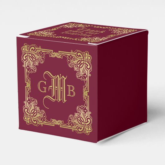 Weddenschap-monogram Classic Gold Lijst Burgundy Bedankdoosjes (Voorkant Zijde)