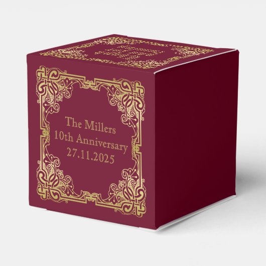 Weddenschap-monogram Classic Gold Lijst Burgundy Bedankdoosjes (Achterkant)