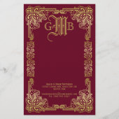 Weddenschap-monogram Classic Gold Lijst Burgundy Briefpapier (Voorkant)