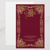 Weddenschap-monogram Classic Gold Lijst Burgundy Briefpapier (Voorkant / Achterkant)
